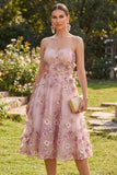 Robe midi fleur appliquée en tulle en tulle A-line