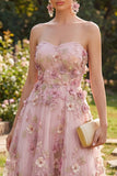 Robe midi fleur appliquée en tulle en tulle A-line