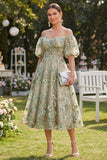 Robe midi en tulle ligne A à lignes tombantes, bleu plissé et perlé