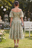 Robe midi en tulle ligne A à lignes tombantes, bleu plissé et perlé