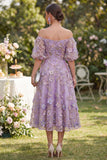 Robe midi en tulle ligne A à lignes tombantes, bleu plissé et perlé