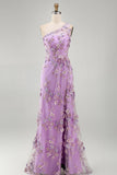 Tulle sirène, lilas, une épaule, robe longue à fêtes perlées et plissées