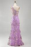 Tulle sirène, lilas, une épaule, robe longue à fêtes perlées et plissées