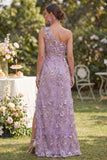 Tulle sirène, lilas, une épaule, robe longue à fêtes perlées et plissées