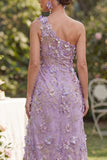 Tulle sirène, lilas, une épaule, robe longue à fêtes perlées et plissées