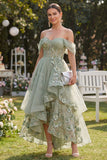 Organza à épaules décalées, corset midi appliqué vert poussiéreux