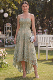 Robe midi florale midi en tulle vert poussiéreux en tulle appliqué