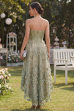 Robe midi florale midi en tulle vert poussiéreux en tulle appliqué