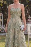 Robe midi florale midi en tulle vert poussiéreux en tulle appliqué