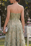 Robe midi florale midi en tulle vert poussiéreux en tulle appliqué