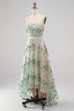 Corset sauge poussiéreux haute perles bretelles ligne A basse robe longue invitée avec appliques
