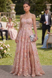 Sweetheart robe longue fleurie perlée à perles en tulle rose rose orange