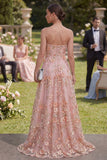 Sweetheart robe longue fleurie perlée à perles en tulle rose rose orange