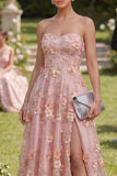 Sweetheart robe longue fleurie perlée à perles en tulle rose rose orange