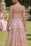 Sweetheart robe longue fleurie perlée à perles en tulle rose rose orange