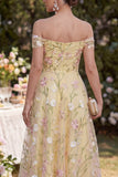 Jaune clair Une ligne froncée sur l’épaule Robe Maxi à fleurs