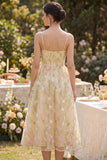 Corset jaune clair à bretelles fines Fleur A Line robe Midi