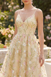 Corset jaune clair à bretelles fines Fleur A Line robe Midi