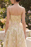 Corset jaune clair à bretelles fines Fleur A Line robe Midi