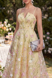 Corset fleuri jaune clair bretelles fines Une robe midi Line