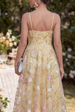 Corset fleuri jaune clair bretelles fines Une robe midi Line
