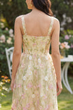Robe Midi à col carré à col fleur jaune clair A Line