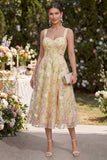 Robe Midi à bretelles épaisses Jaune clair fleur