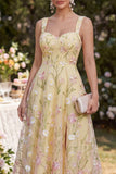 Robe Midi à bretelles épaisses Jaune clair fleur
