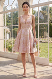 Robe fleurale Midi Jacquard à col en V à la ligne A Blush