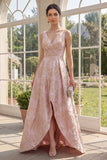 Robe Maxi fleur Jacquard à col en V à col en V haut, ligne basse A,