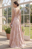 Robe Maxi fleur Jacquard à col en V à col en V haut, ligne basse A,