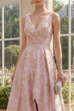 Robe Maxi fleur Jacquard à col en V à col en V haut, ligne basse A,