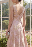 Robe Maxi fleur Jacquard à col en V à col en V haut, ligne basse A,