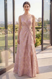 Robe fleurie Maxi A Line à col V Blush Jacquard avec fente