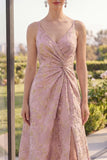 Robe fleurie Maxi A Line à col V Blush Jacquard avec fente