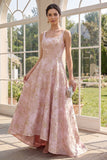 Robe Maxi Fleur Jacquard à col carré à longueur A en blush