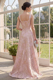 Robe Maxi Fleur Jacquard à col carré à longueur A en blush