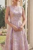 Robe Midi à fleurs A Lilas A Line Jacquard à col bateau