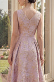 Robe Midi à fleurs A Lilas A Line Jacquard à col bateau