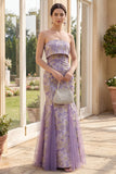 Robe Maxi sans bretelles sirène lilas jacquard poussiéreuse