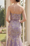 Robe Maxi sans bretelles sirène lilas jacquard poussiéreuse