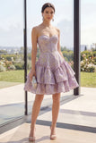 Petite robe à fleurs A lilas à taille basque lilas A Line Jacquard avec volants