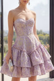 Petite robe à fleurs A lilas à taille basque lilas A Line Jacquard avec volants