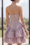 Petite robe à fleurs A lilas à taille basque lilas A Line Jacquard avec volants