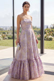 Robe Maxi fleurie Dusty Lilas Jacquard Bustless A Line