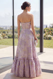 Robe Maxi fleurie Dusty Lilas Jacquard Bustless A Line