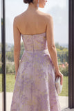 Robe Maxi fleurie Dusty Lilas Jacquard Bustless A Line