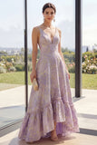 Robe Maxi à fleurs A A Style Lilas Jacquard à col en V sans dos poussiéreux