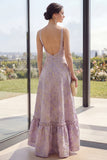 Robe Maxi à fleurs A A Style Lilas Jacquard à col en V sans dos poussiéreux