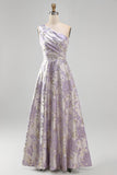 Robe formelle Jacquard Maxi à une épaule à lignes en A
